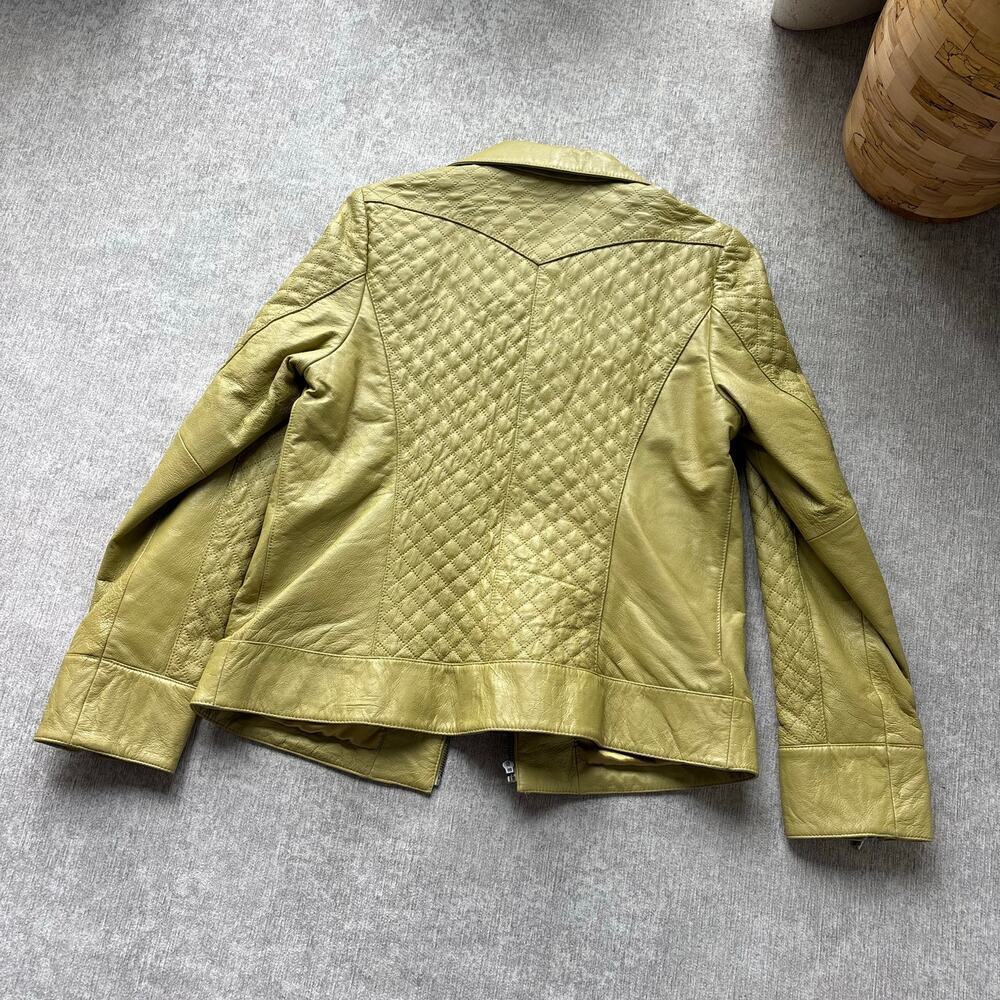 NWOT Green Genuine Quilted Leather Jacket - Picture 6 of 6